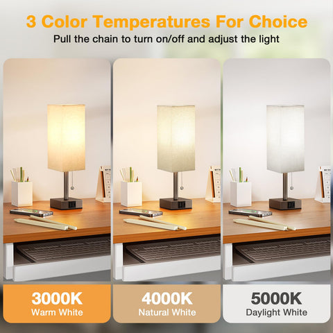 aooshine beige table lamp showing USB ports for charging devices while working.