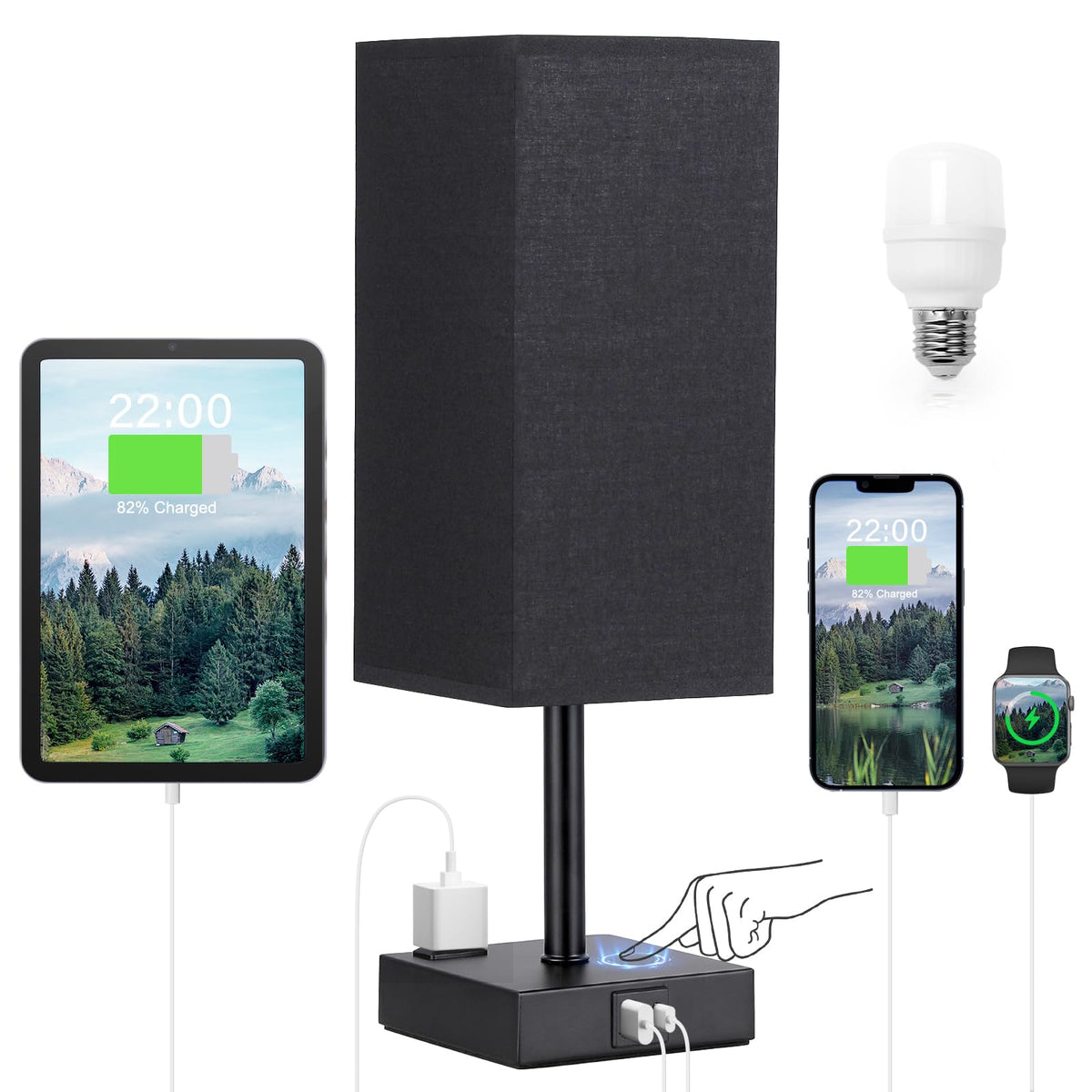 aooshine black bedside lamp with touch control for quick lighting