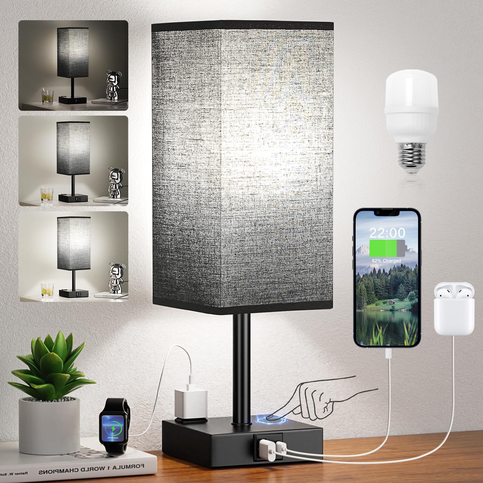 aooshine modern bedside lamp in cozy bedroom setup