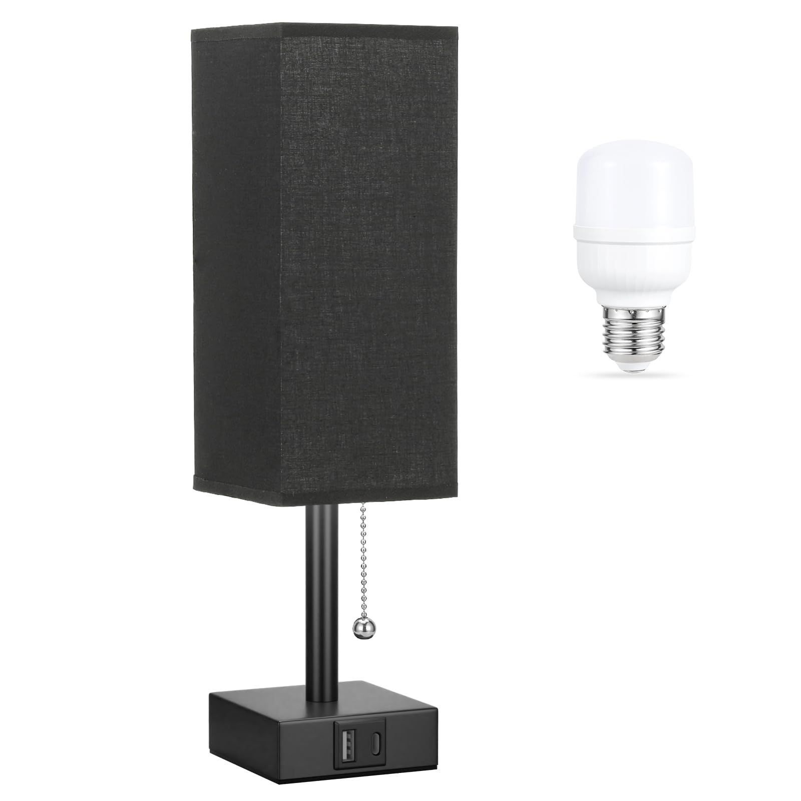AOOSHINE black small table lamp with a pull-chain for easy bedside control
