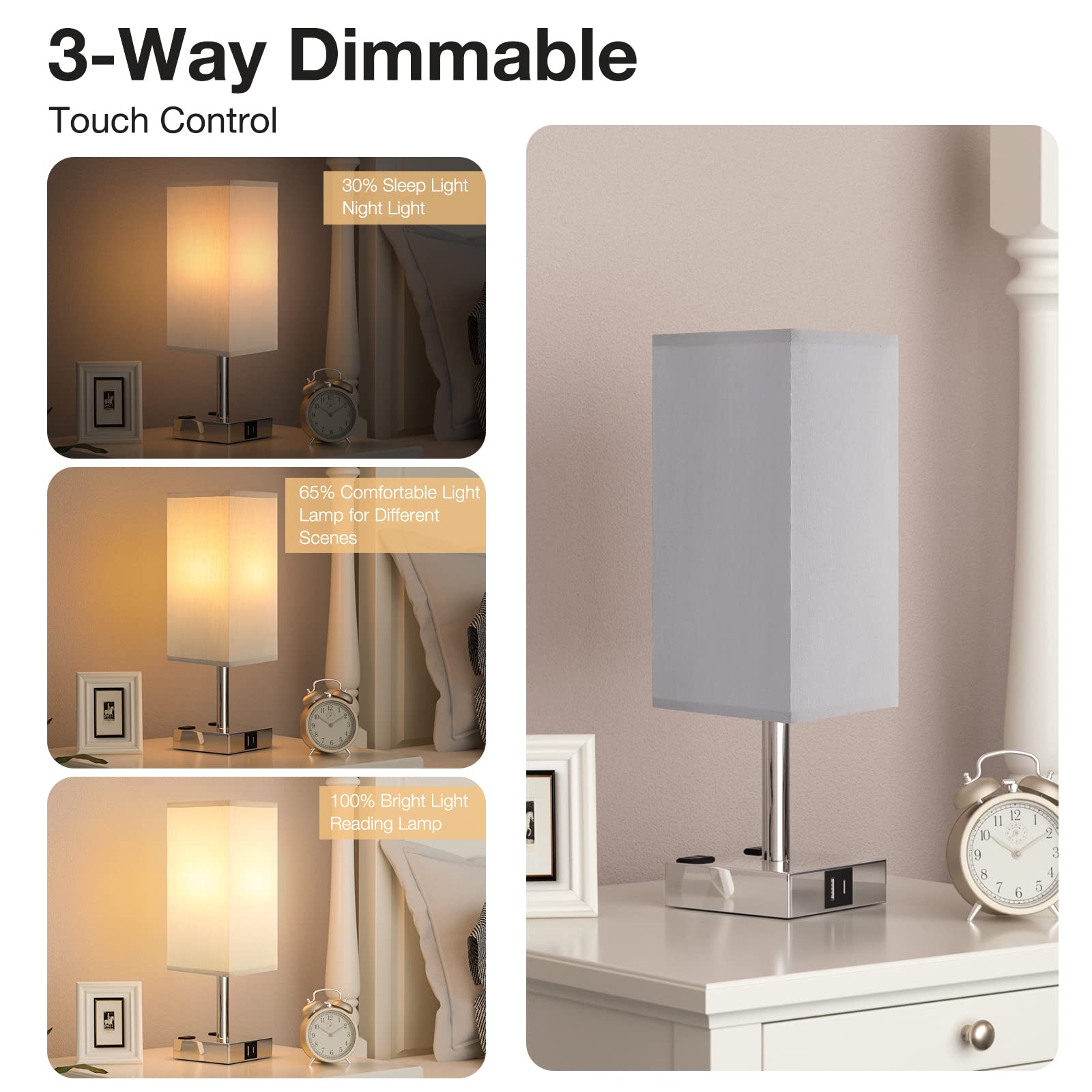 aooshine dimmable 3-way lamp with warm linen shade for cozy evenings.