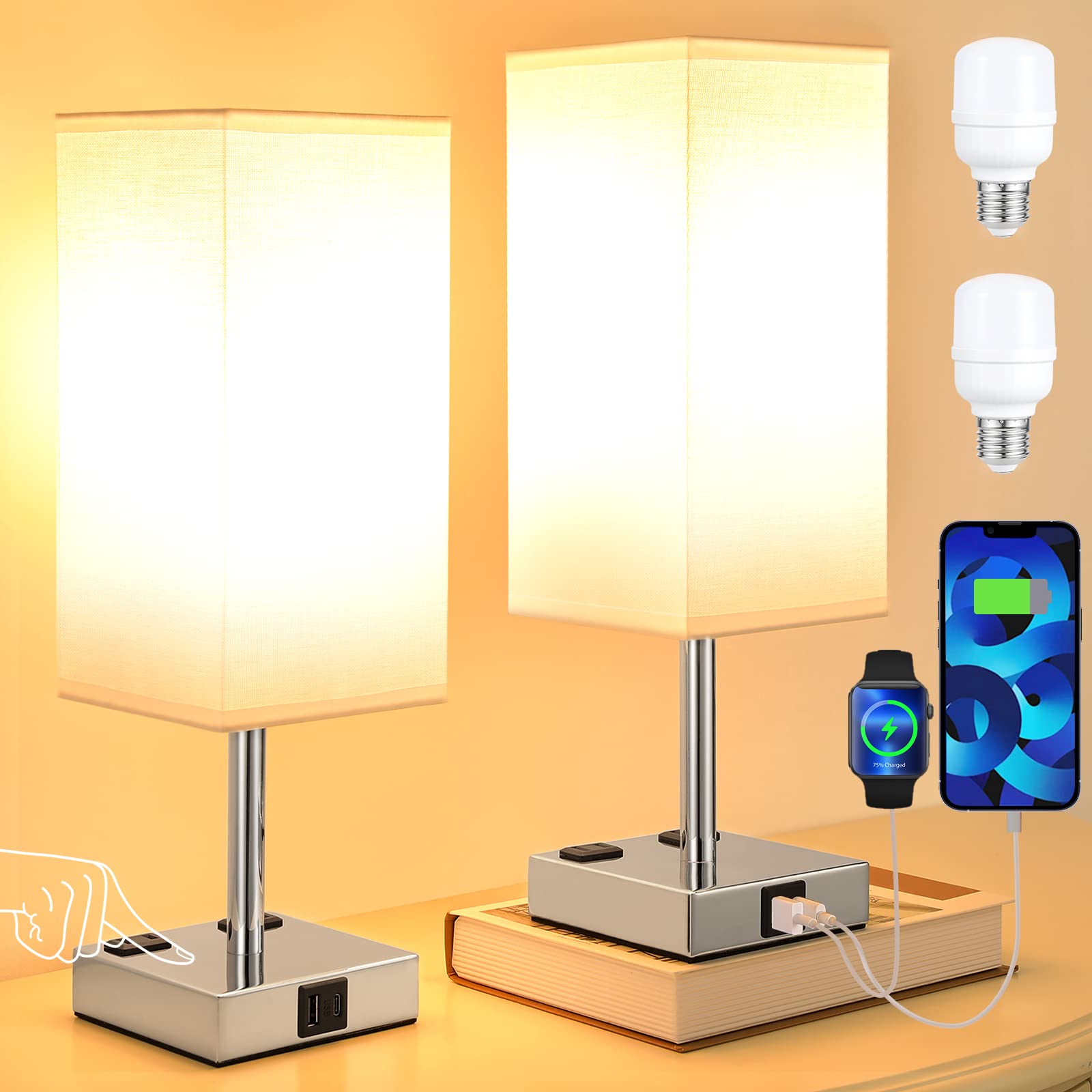 aooshine nightstand lamp showing AC outlets for easy device power
