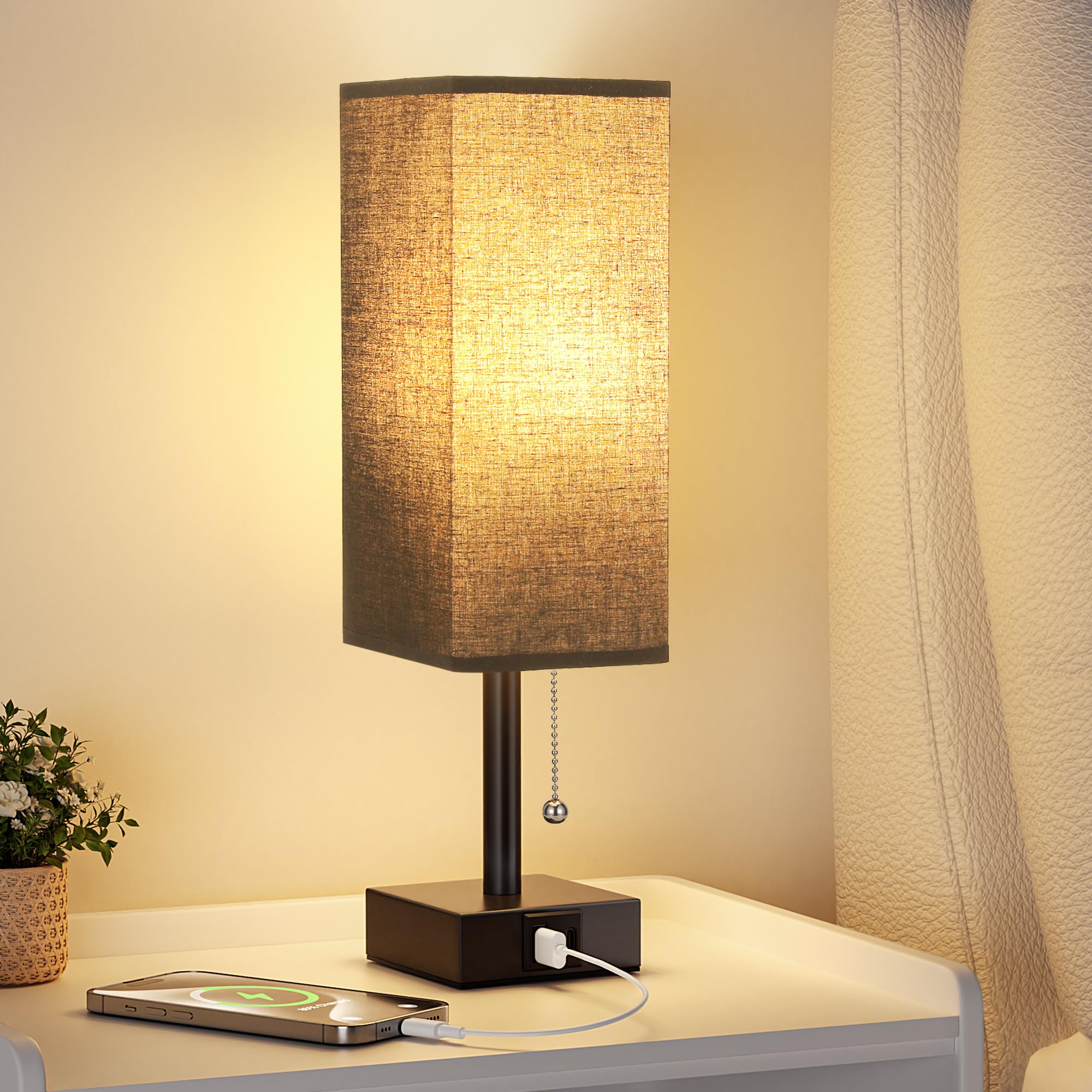 AOOSHINE table lamp showing USB-A and USB-C ports for device charging