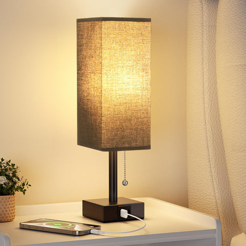 AOOSHINE table lamp showing USB-A and USB-C ports for device charging