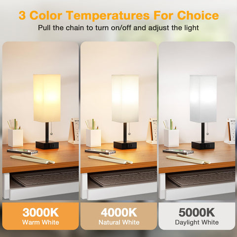 Aooshine table lamp with USB-A and USB-C ports to recharge devices