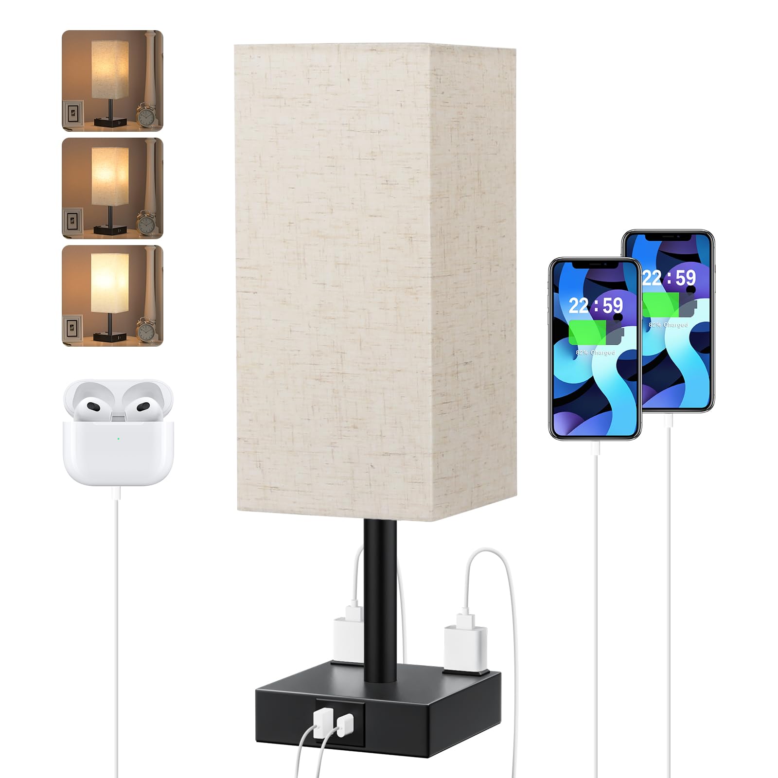aooshine Touch Bedside Lamp with base and shade creates a cozy bedroom glow