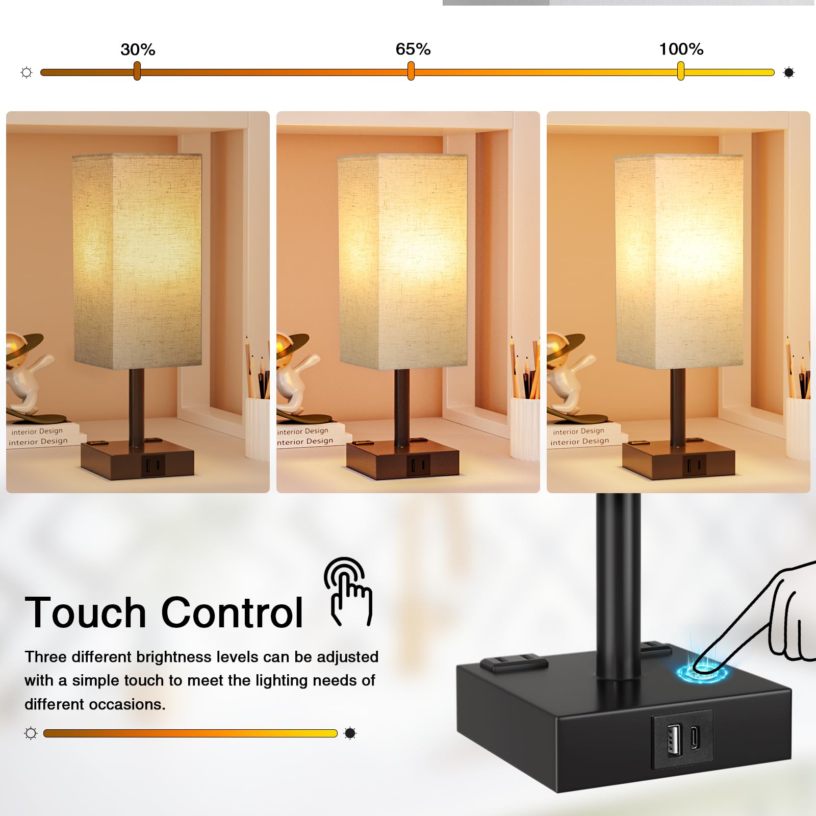 aooshine bedside lamp dimming control offers three brightness levels for study and relaxation