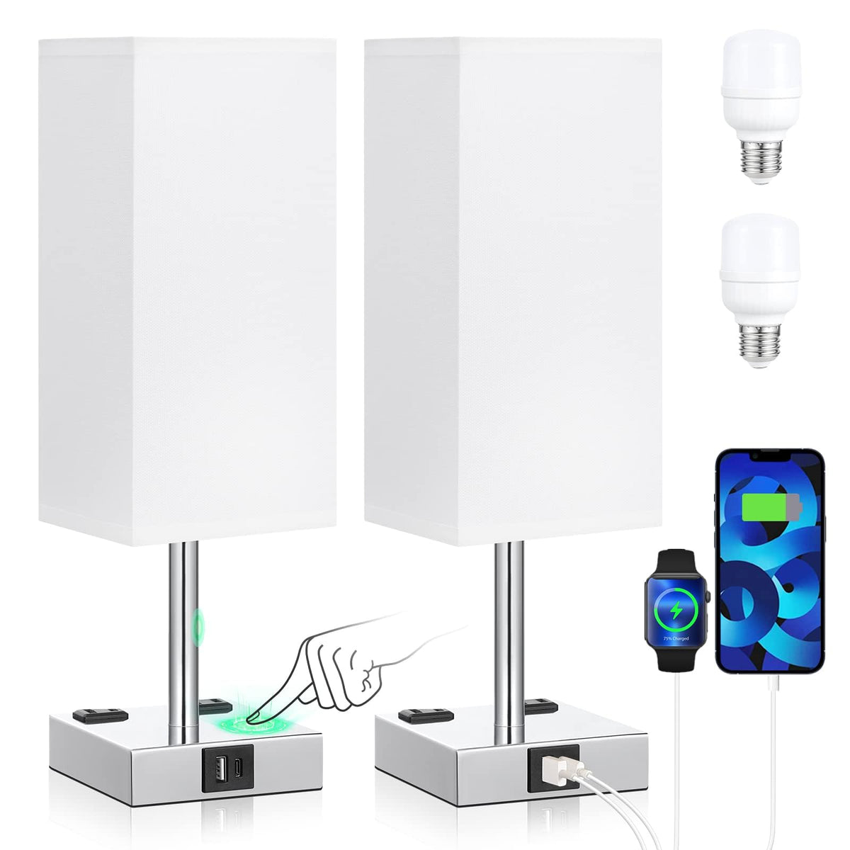aooshine touch nightstand lamp with USB-C port for convenient charging at night