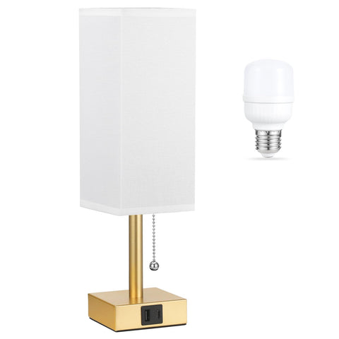aooshine white small table lamp with pull chain for bedside ambiance and easy control.