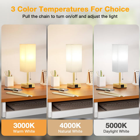 aooshine white small table lamp with USB-A port and modern gold base.