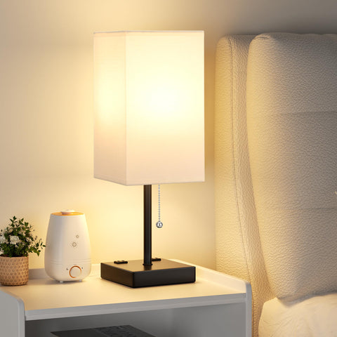 aooshine white table lamp with pull chain for easy bedside brightness control.