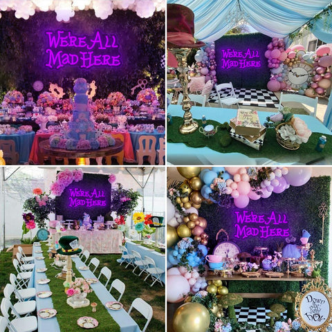 AOOWSDX Mad Hatter Tea Party neon highlights playful party vibes.
