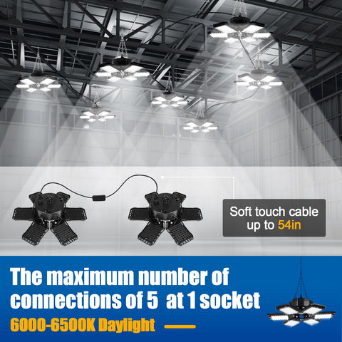 Aoretic LED garage lights 6+1 panels adjustable to reach corners and edges with 360 coverage