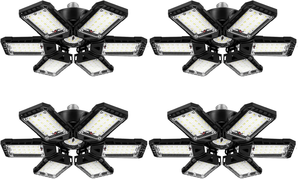 Aoretic LED garage light with 6+1 deformable panels for flexible illumination.