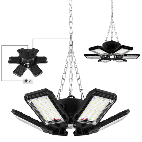 Aoretic LED garage lights with 6+1 panels providing full 360 degree coverage for garages and workshops