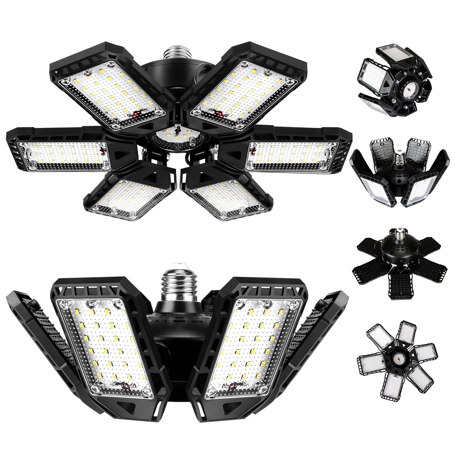 Aoretic LED garage lights with 6+1 panels for 360-degree coverage.