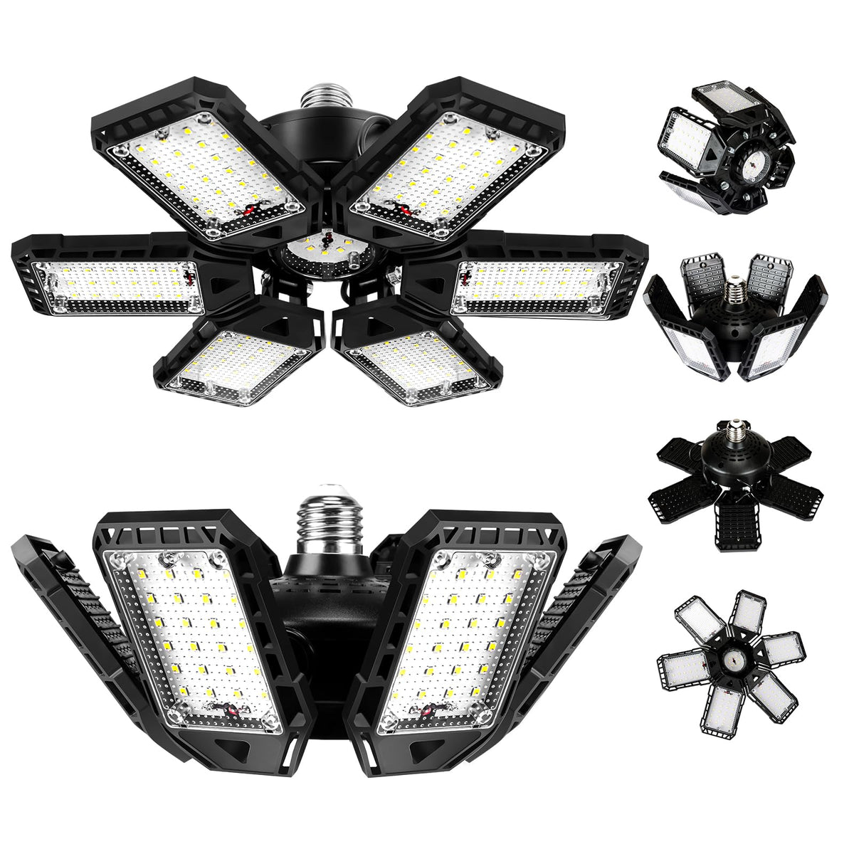 Aoretic LED garage lights with 6+1 panels for 360-degree coverage.