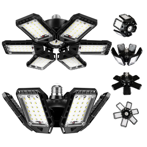 Aoretic LED garage lights with 6+1 panels for 360-degree coverage.