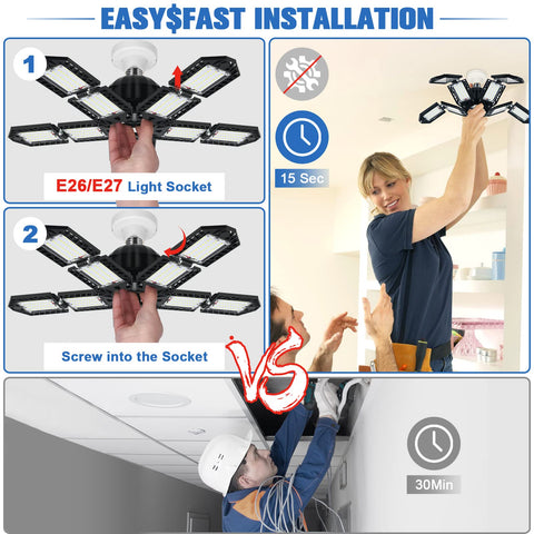 Aoretic LED garage lights easy installation on E26/E27 sockets