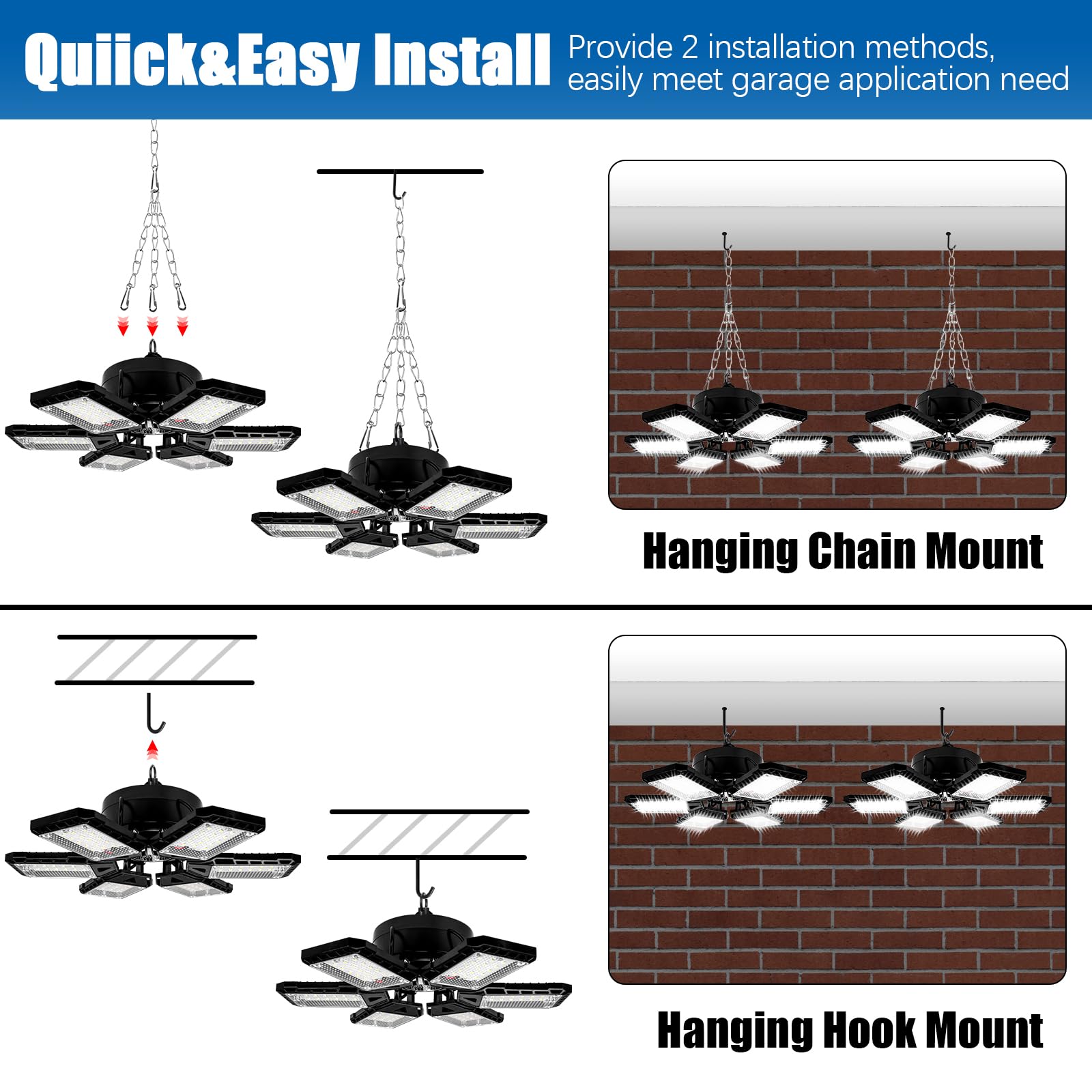 Aoretic LED garage lights featuring aluminum heatsink for cooler operation and longer life