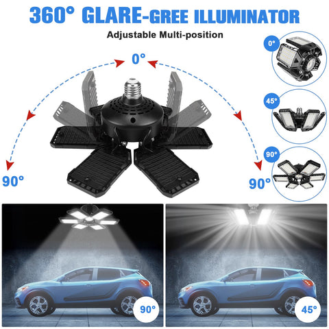 Aoretic LED shop light with 6+1 deformable panels for full coverage