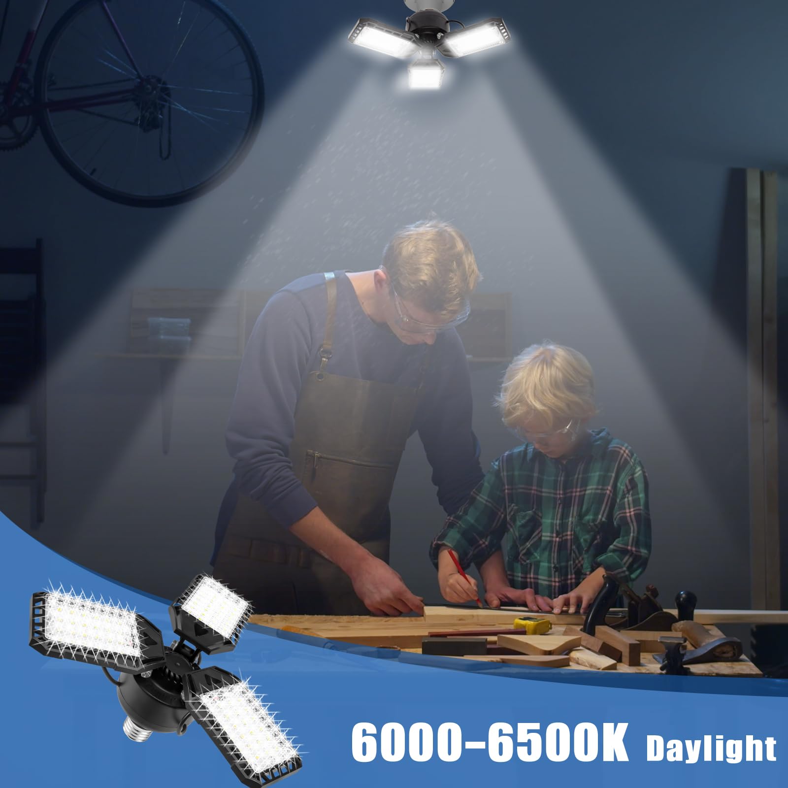 Aoretic wide-coverage lighting for garages, barns and warehouses