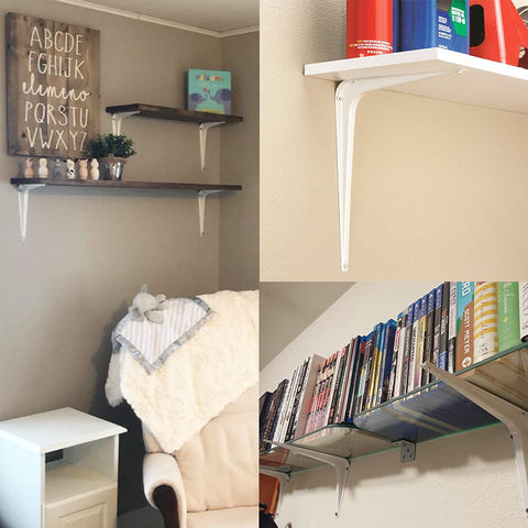 AOSDANTING 12x10 white shelf bracket designed for quick wall installation with pre-drilled holes.