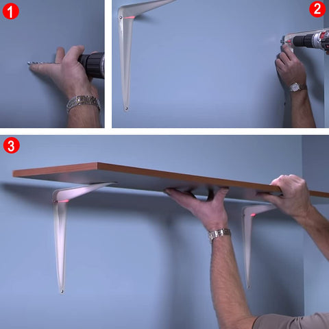 AOSDANTING 12x10 white shelf bracket supports up to 60 lbs per pair with proper mounting.