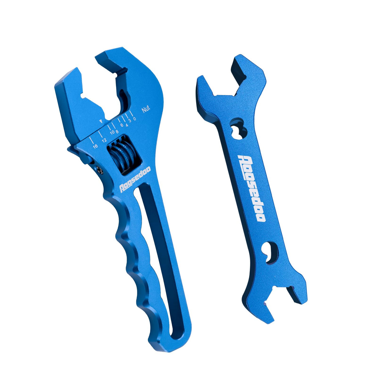AOOSEDOO adjustable AN wrench in blue for quick 3AN–16AN sizing.