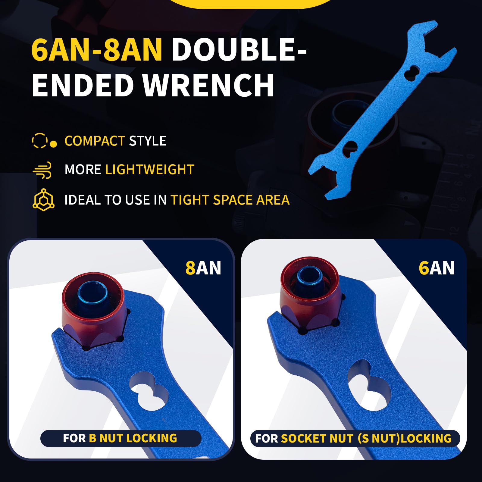 AOOSEDOO blue aluminum AN tool with hex jaws for secure lock.