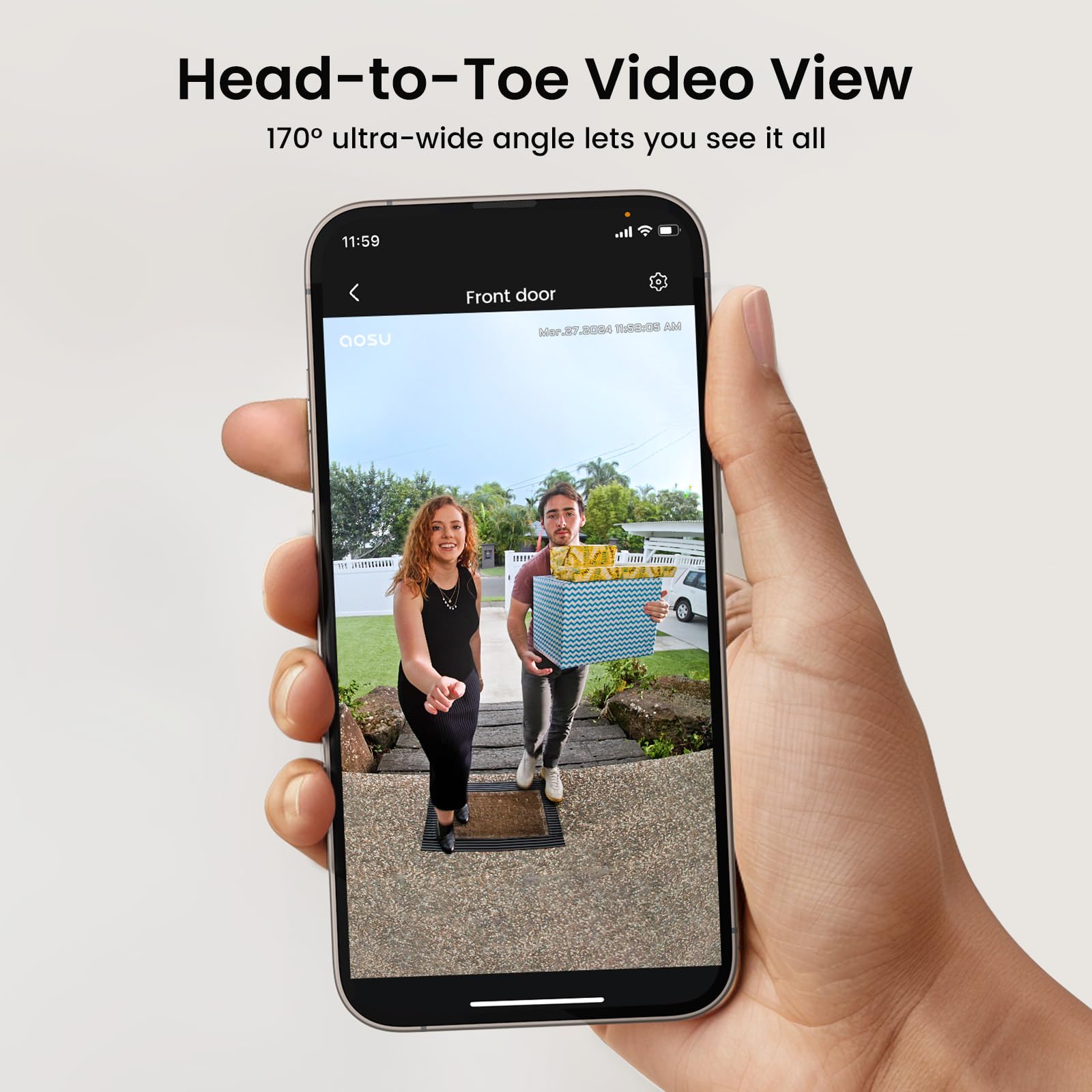 AOSU 2K Full HD video captures clear visitors from head to toe.