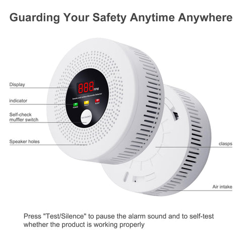 AOTIQUAL detector emits 85-dB alarm with flashing light for warnings.