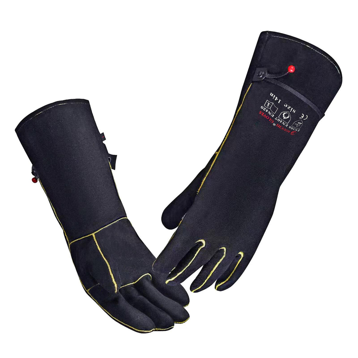 AOUCHI 932℉ leather welding gloves forearm protection during high-heat tasks.