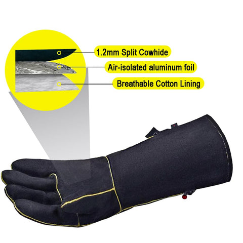 AOUCHI long-sleeve gloves provide arm coverage against sparks and debris.