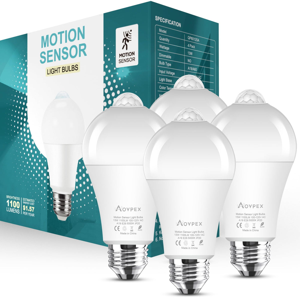 Aovpex motion sensor lightbulb on porch illuminates at night for added security