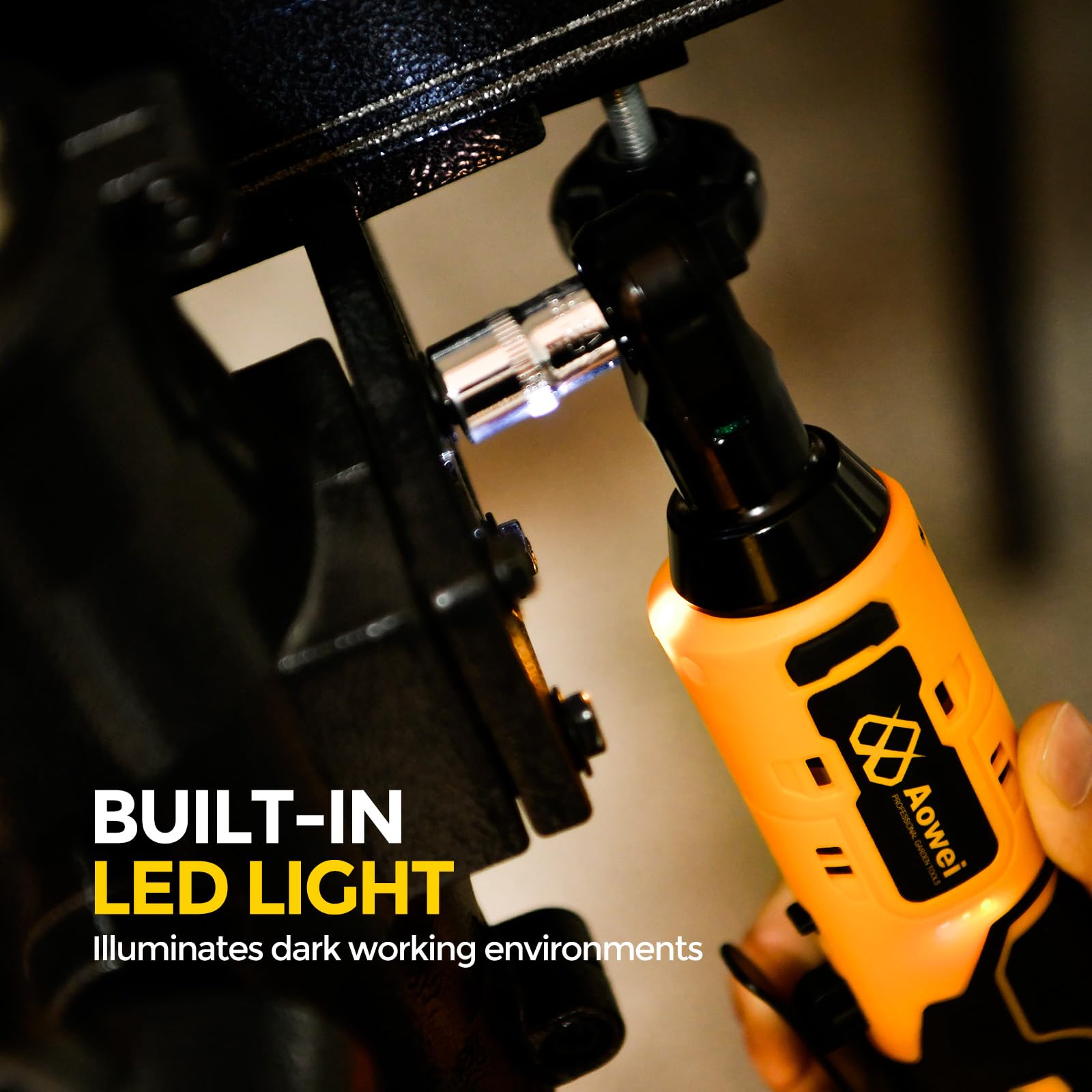 AOWEI built-in LED lights up dark spaces for precise screw driving.