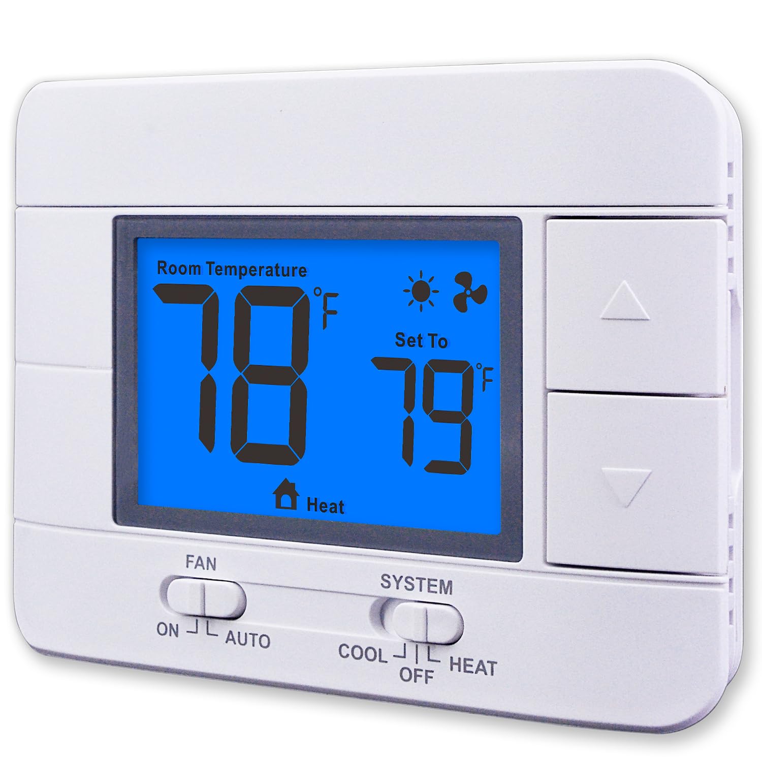 Aowel AW701 front view thermostat with clear display for quick room temperature adjustments.