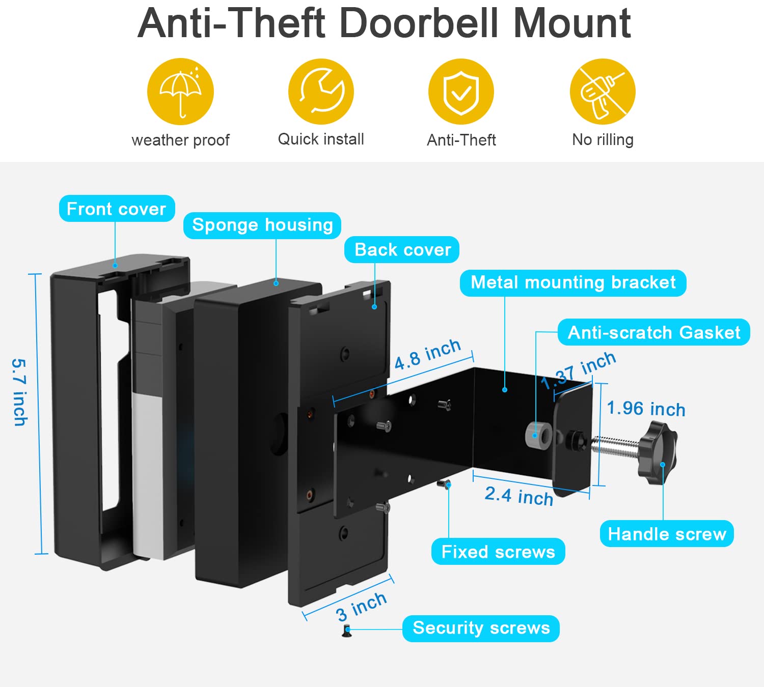 Adjustable bracket fits multiple door sizes and inward-opening doors