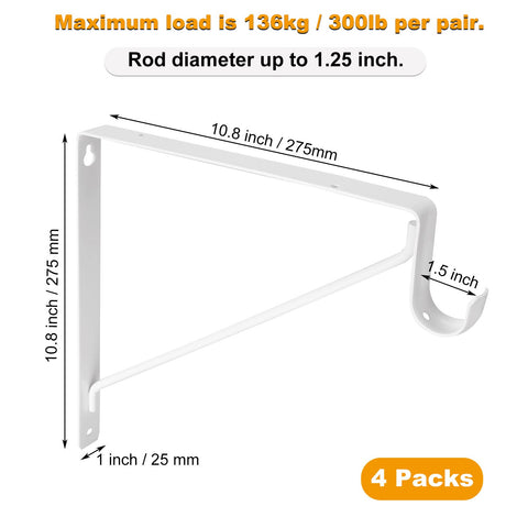 APACALI white steel closet rod bracket with triangular load design for stability.
