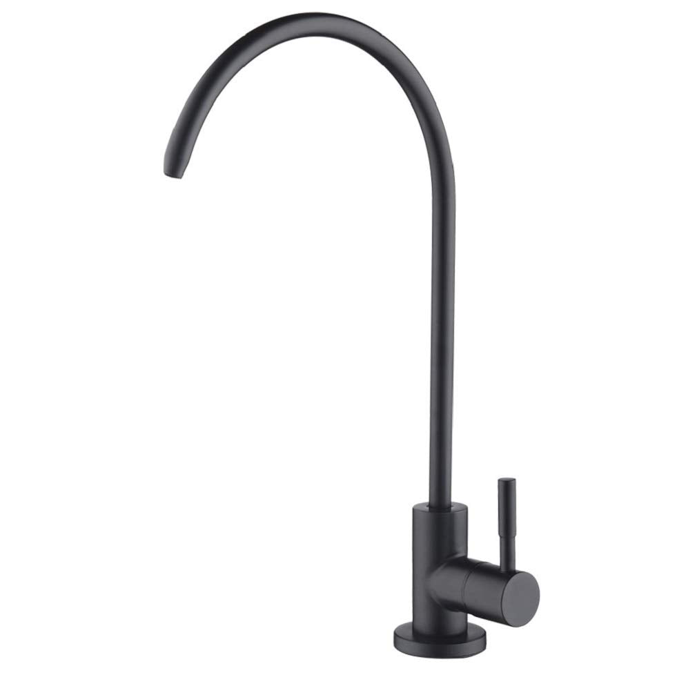 Apaix matte black drinking water faucet with installation view for RO systems.