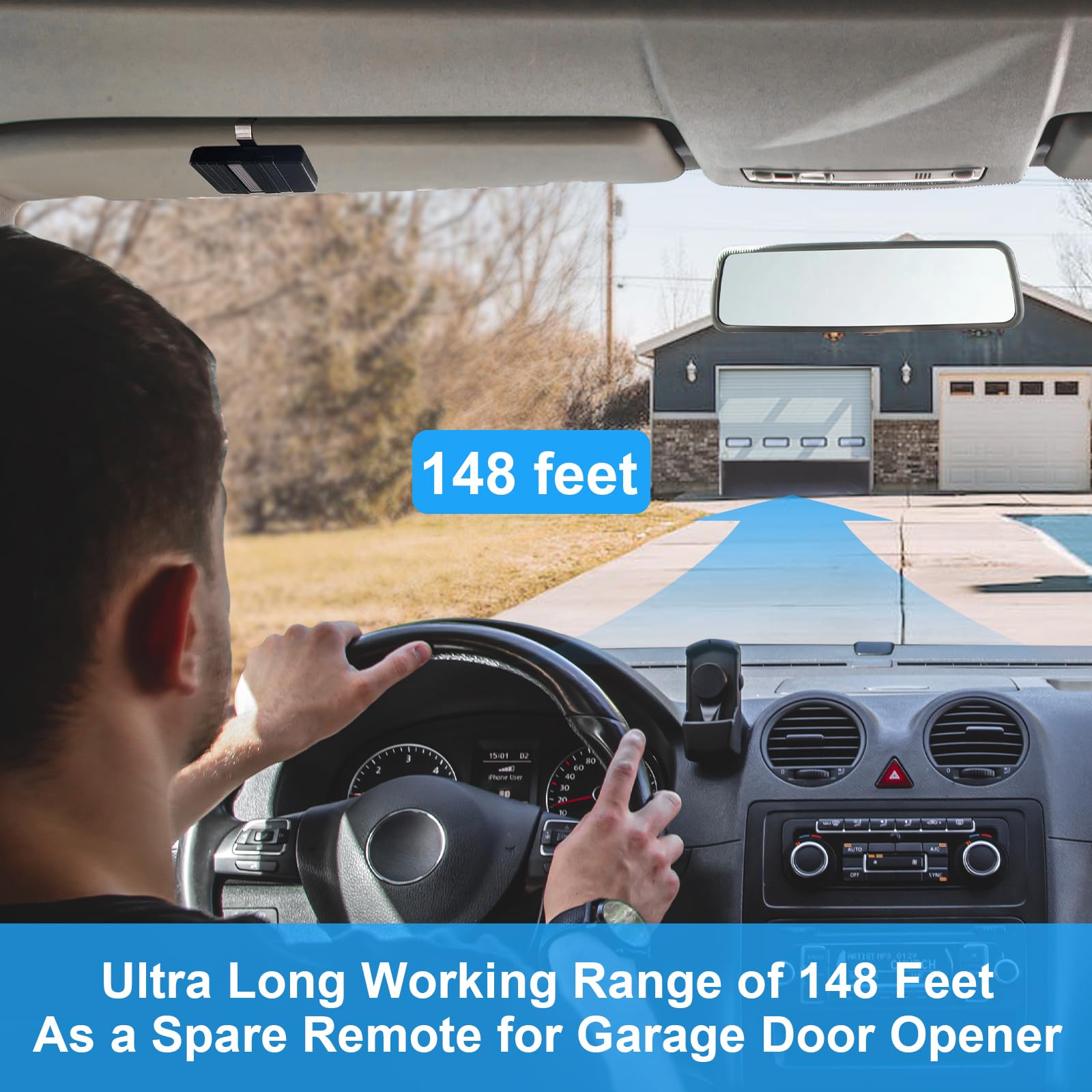 Apaix compact overhead-door remote design fits visor clip storage
