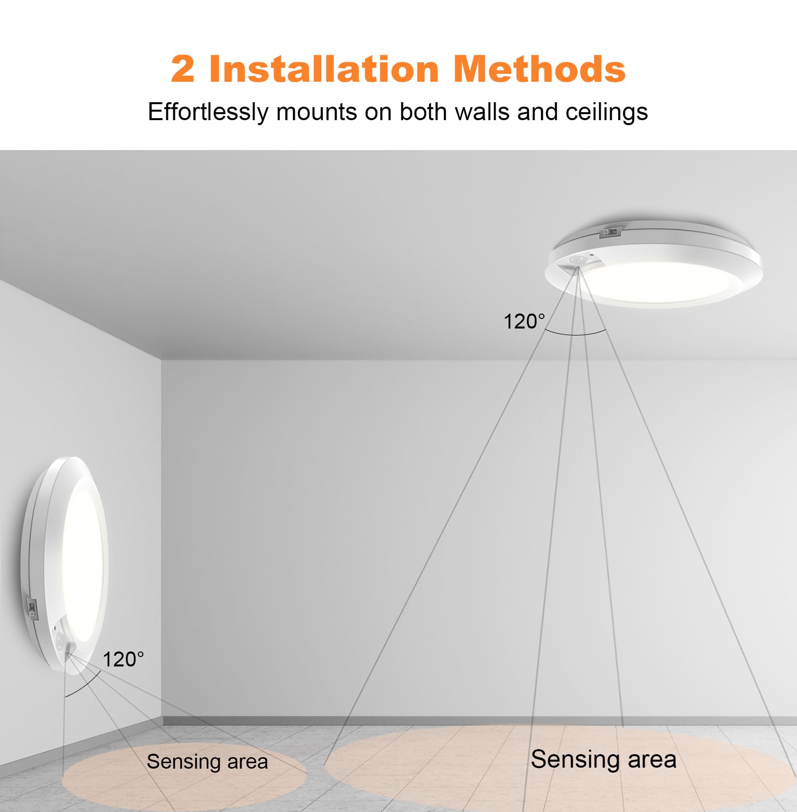 APCENS motion sensor with 3-5m range detects movement for automatic lighting.