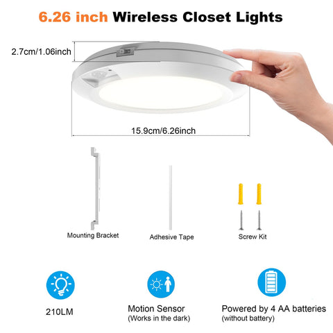 APCENS wireless closet light stick-on ceiling demonstrates cordless mounting for pantries.