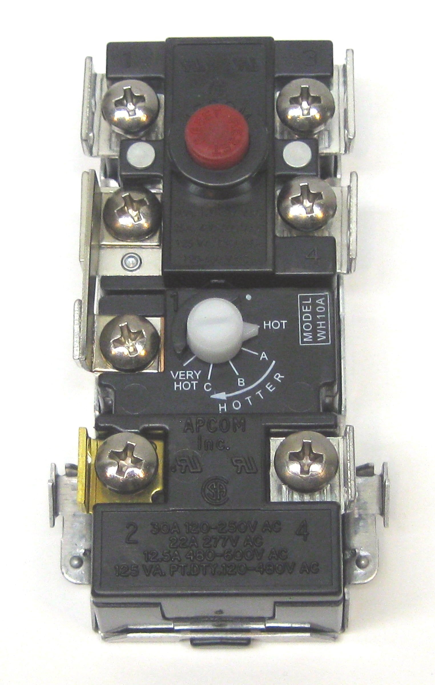APCOM WH10-A upper thermostat close-up for precise control in Bradford White heaters