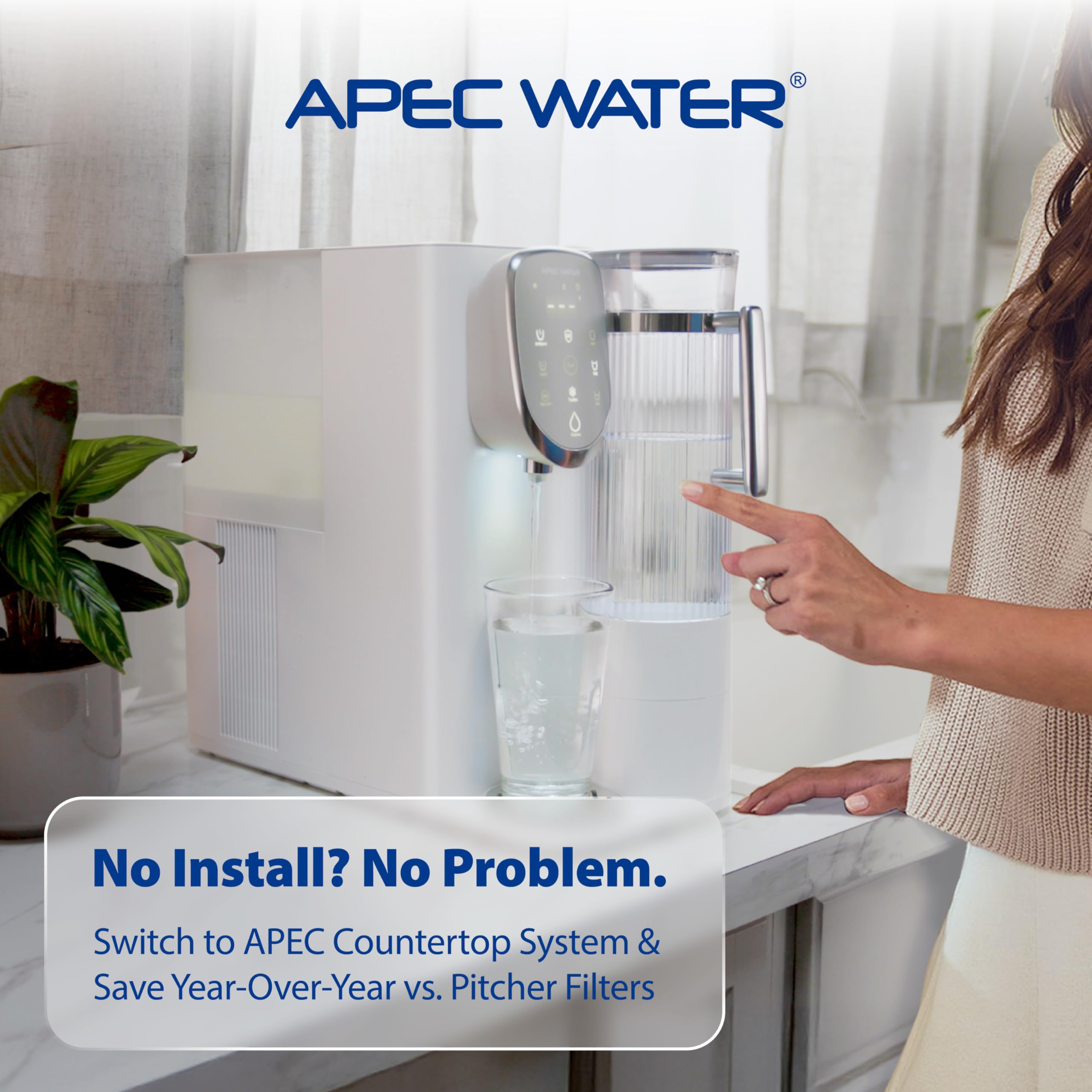 APEC Water brushed nickel faucet detail for durable, stylish kitchen use.