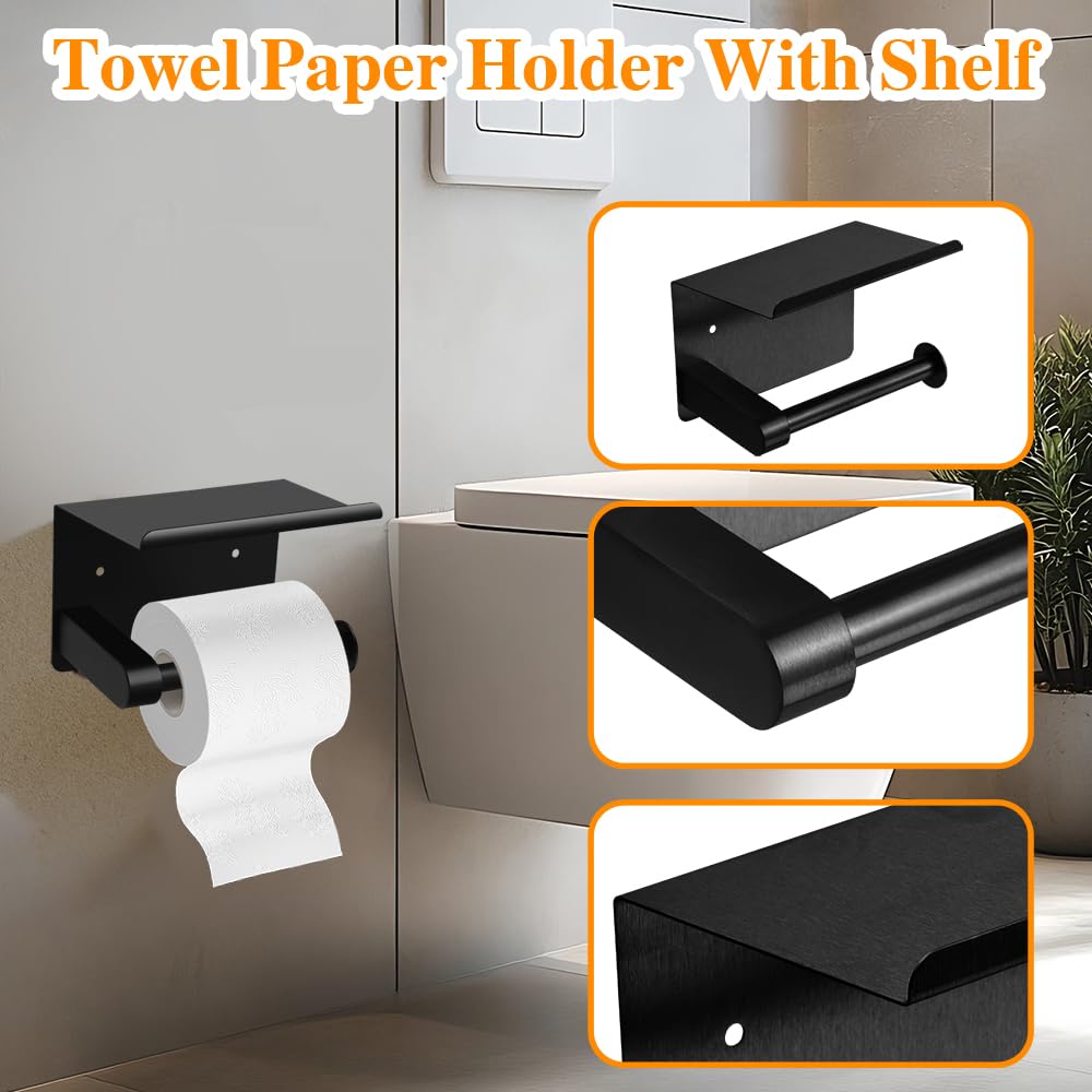 APerfectLife matte black 16-inch towel bar, sleek line for hand towels.