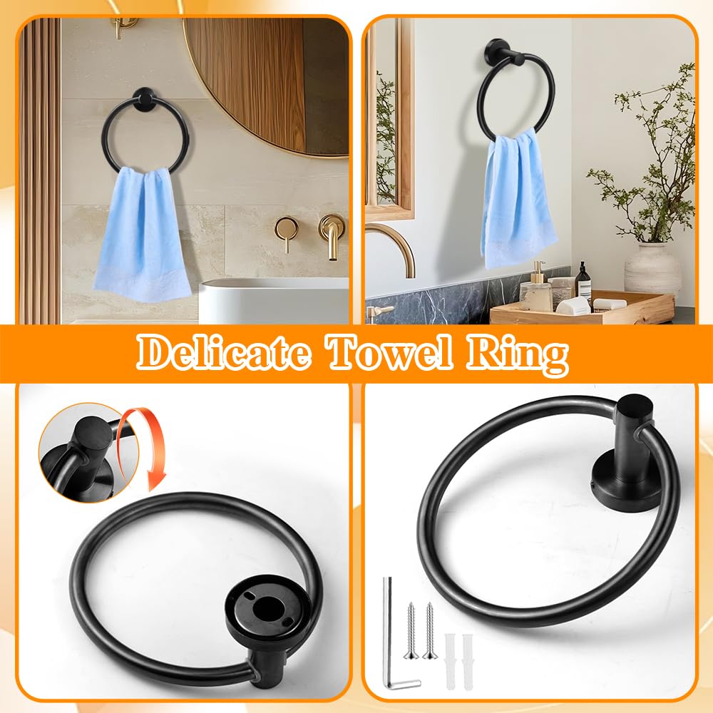 APerfectLife matte black towel ring, compact hand towel organizer.