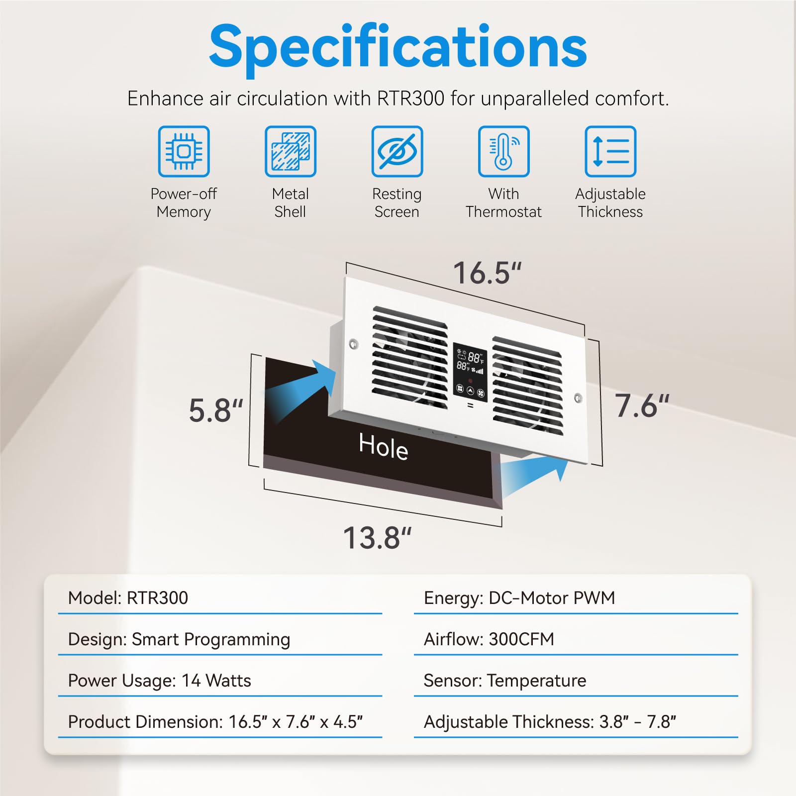 Apexicalo RTR300-CV dual seven-blade fans promoting efficient air circulation between rooms.