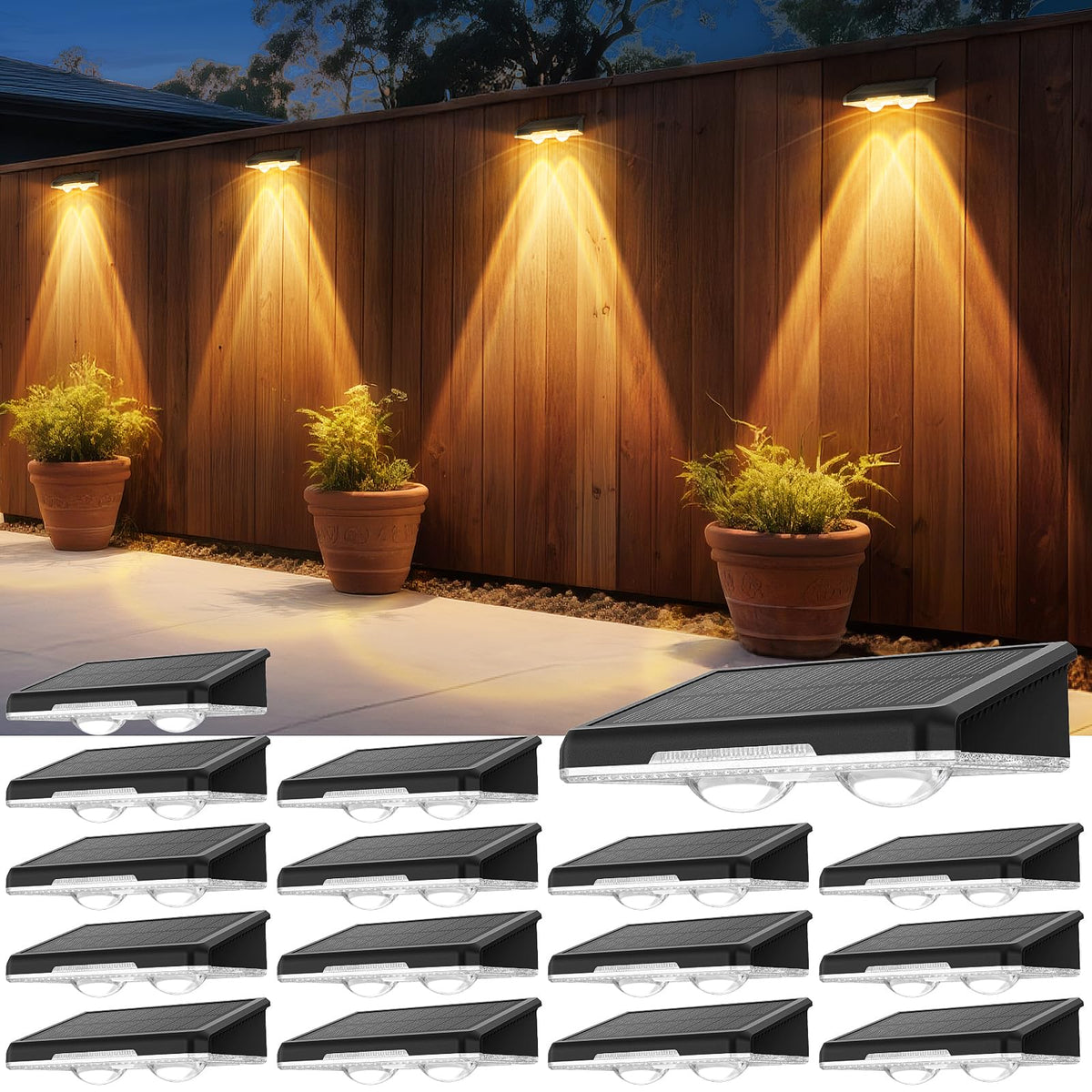 APILAB Solar Fence Lights ambient-light setup enhances outdoor ambiance and safety.