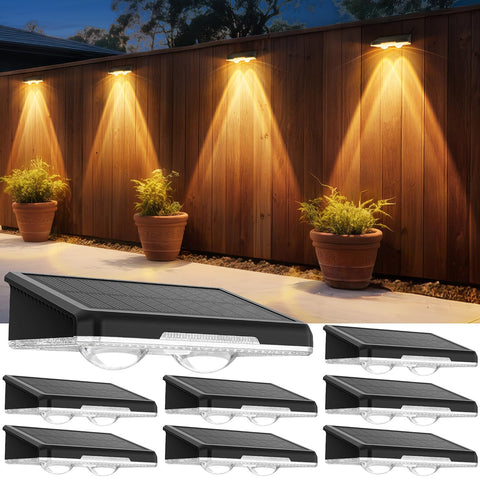 APILAB solar fence lights 8-pack illuminate outdoor borders with selectable warmth.